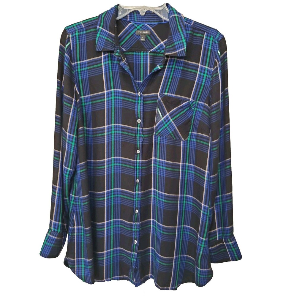 Talbots Longer-Length Cotton Flannel Tartan Plaid Button-Up Tunic Size Large